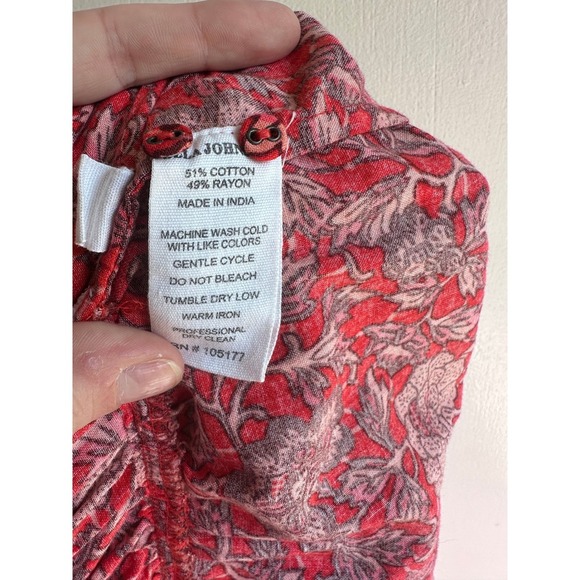 Ulla Johnson Red Floral Print Smocked Waist Tiered Ruffle Dress Size 2 - Picture 8 of 8